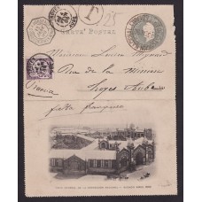 ARGENTINA ENTERO POSTAL GJ CAP-27-ZI TARJETA POSTAL CON ILUSTRACION USADA CON MARCA DE PAQUEBOT FRANCES Y ESTAMPILLA DE TAXA AL ARRIVO U$ 50++